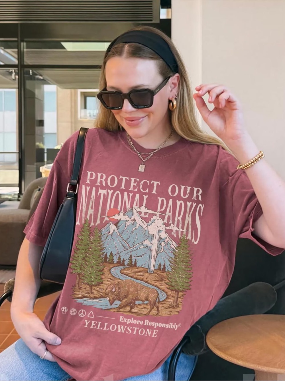 Protect Our National Parks Yellowstone Graphic Tee - Dusty Rose